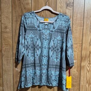 Ruby Rd. Blue and Gray Paisley Blouse
